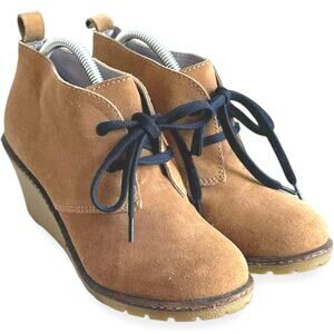 Boden Suede Lace Up Wedge Heel Ankle Boots Tan Women's Size 36 / US 5.5
